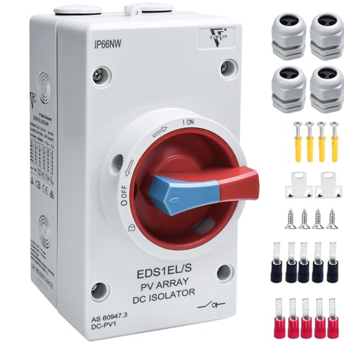 Image of Waterproof IP66 Solar Disconnect Switch 4-Pole Red DC1500V 32Amp Isolator Solar Switch with Enclosure for Rooftop Solar Systems, RVs and Boat