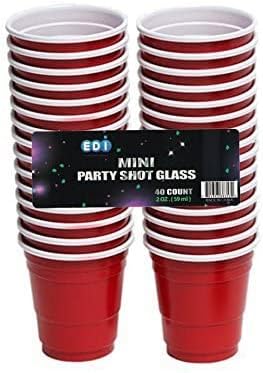 EDI Disposable Red Plastic Mini Party Shot Glasses 2 oz, 40-Piece