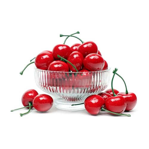 30 Pcs Fake Cherries 30mm/1.18 Inch Lifelike Artificial Red Cherry