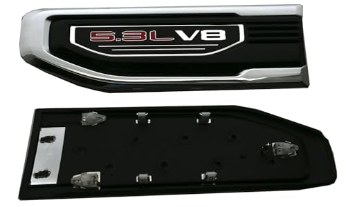 Image of Pair New 5.3L V8 Vent Emblems Kit 3D Driver Passenger Side Badge Compatible with 2019-2026 GMC Sierra GM 85160715 86532094 (5.3L V8-Chrome Red)