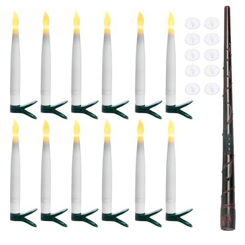 Jivoxia Halloween Decorations Floating Candles 12PCS with Wand Remote - Witch Decor Flameless Hanging LED Candles for Room Home Bedroom Christmas Birthday Party, White