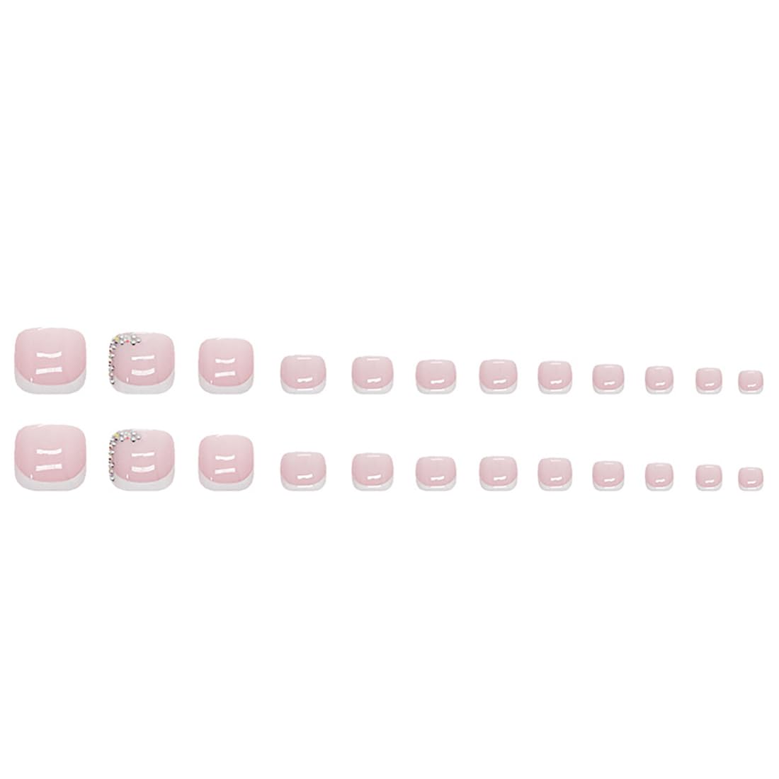 Cubahop 24pcs French Square Fake ToeNails Nude Rhinestone False Toenails Glitter Heart Love Glossy Toe Nail Tips for Women and Girls (pink3) - Image 4