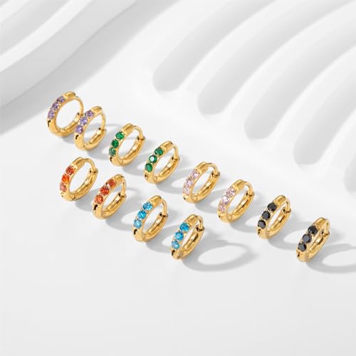 Image of Hypoallergenic Unisex Surgical Steel Small Cubic Zirconia Huggie Hoop Earring, Color Gold - Silver - Rose Gold - Black - Rainbow, Size 6mm- 12mm Safe for Sensitive Ear