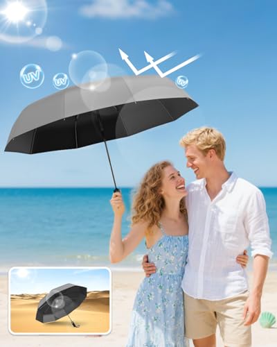 Image of ISABRELLA Umbrella for Women - 10-Rib Folding Umbrella with UV Protection, Black Coating, Wind & Rain Resistant, Safe Close Design, Durable, Lightweight, and Compact for Travel