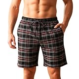 Republic Blue Mens Flannel Pajama Shorts Super Soft Cotton Plaid Shorts with Pockets and Drawstrings