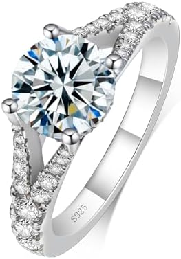 Moissanite Engagement Rings for Women,Round Cut VVS1 D Color Moissanite Ring,Sterling Silver Plated 18K White Gold Wedding Band Ring for Women