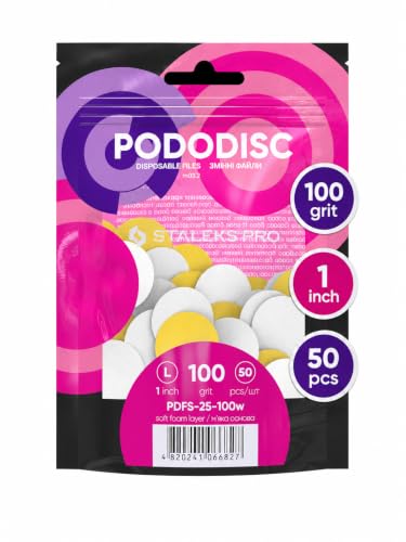 STALEKS PRO Expert PodoDisc L Lot de 50 abrasifs jetables pour râpes à pieds (grain 100, 50 pièces) – Limes abrasives en mousse souple pour peaux très rugueuses et ouverture de fissures