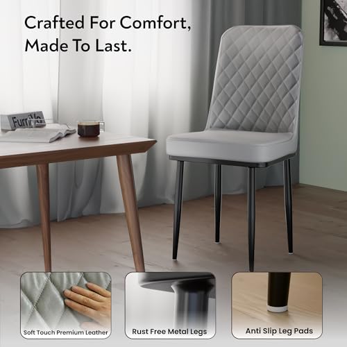 Image of IKON Premium Leather Dining Chair with Cushioned Seat & Metal Legs | Premium Accent Chair for Living Room, Bedroom & Balcony | D.I.Y (Mist Grey)