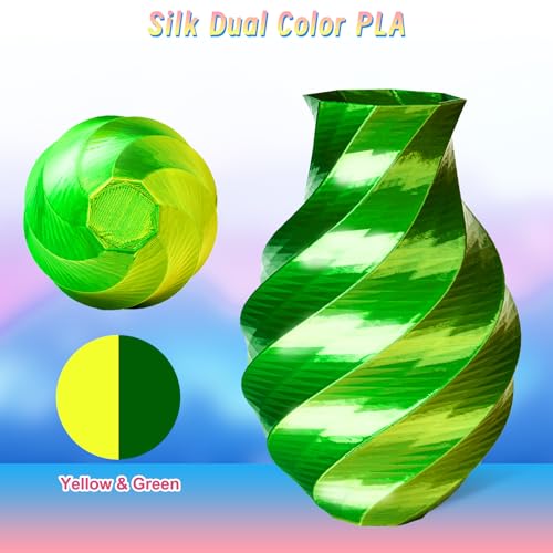 Image of ERYONE Silk Dual Color PLA Filament 3D Printer 1.75mm + /- 0.03mm, Bicolor Filament Two Tone PLA 250g(0.55lbs) Cardboard Spool, Yellow Green