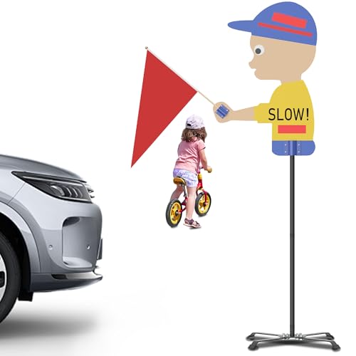 Qufiona Kids at Play Safety Signs for Street - 45” Double-Sided Reflective Slow Down Children Playing Sign with Warning Flag, Heavy Duty Slow Down Signs for Cul-de-Sac, Front Yard & Neighborhoods