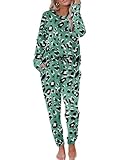 Picture of Ekouaer Pajamas Women's Long Sleeve Pj Set Soft 2 Piece Loungewear Sleepwear with Jogger Pants Green Leopard-print,XS