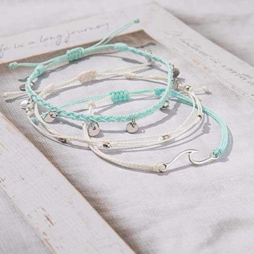 Image of Waterproof String Anklets Cute Beaded Ankle Bracelets Beach Wave Anklet Stainless Steel Coin Boho Ankle Jewelry for Women