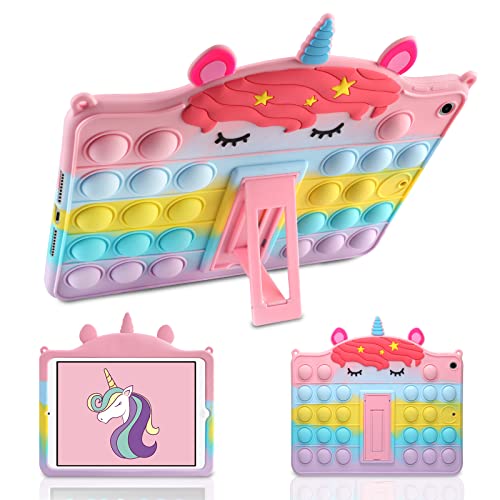 Vunake for iPad 9th/8th/7th Generation Case with Kickstand iPad 10.2 Case for Kids Girls Silicone Shockproof Protective Tablet Case Cover Poppet Fidget Case for iPad 10.2 Inch 2021/2020/2019-Unicorn