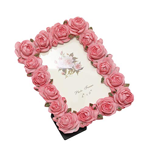 Bmikayil Pink Rose Vintage Picture Frame 4X6 Inch Antique Tabletop Elegant Photo Frame, Flower Textured Hand-Crafted Resin Picture Frame For Home Decor #TOP2