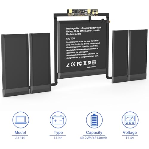Image of JOTACT A1819 A1706 49.2Wh Laptop Battery Compatible with MacBook Pro 13 inch A1706 Late 2016 Mid 2017 EMC 3071 3163 MNQF2LL /A MNQG2LL /A MLVP2LL /A MNQF2LL /A MNQG2LL /A 11.4V