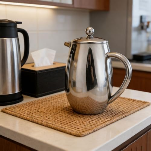 Luocute French Press Coffee Pot, 304 Stainless Steel 600ml Double Wall Vacuum Thermal Insulated Coffee Pot, for Home Outdoor Camping — view 8