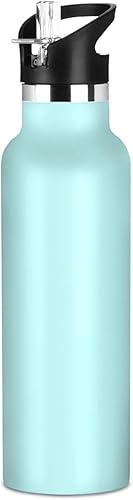 Botella de agua para niños de color turquesa pálido, a prueba de fugas y sin BPA, con aislamiento de doble pared a prueba de fugas para viajes,