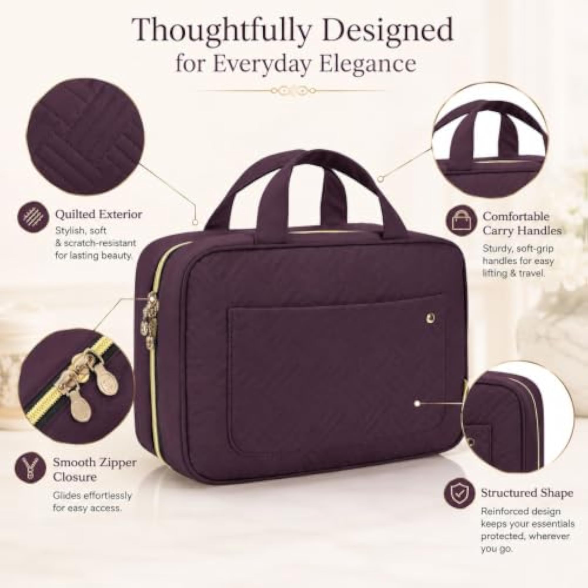 Spacious Hanging Travel Toiletry Bag, Makeup Organizer with Hook
