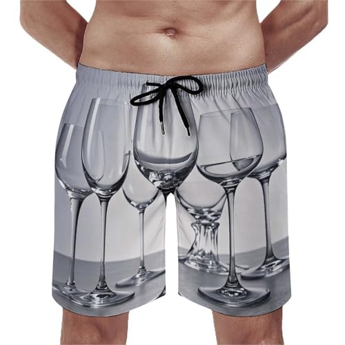 Men's Swim Trunks Quick Dry Board Shorts with Pockets Beach Shorts Wine Glasses Bathing Suits for Men
