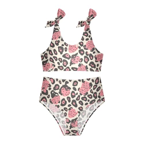 Leopard Pattern Pink Black Girl 2 Piecing Kids Bikini Set Quick-Dry Bathing Suit Swimwear Adjustable Strap3