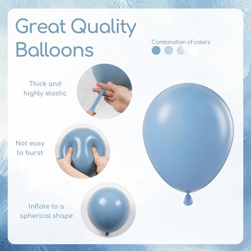 Image of 60pcs Dusty Blue Balloons 12inch with Clear Pastel Pearl Blue and White Balloons for Wedding Bridal Baby Shower Shower Birthday Party Decorations