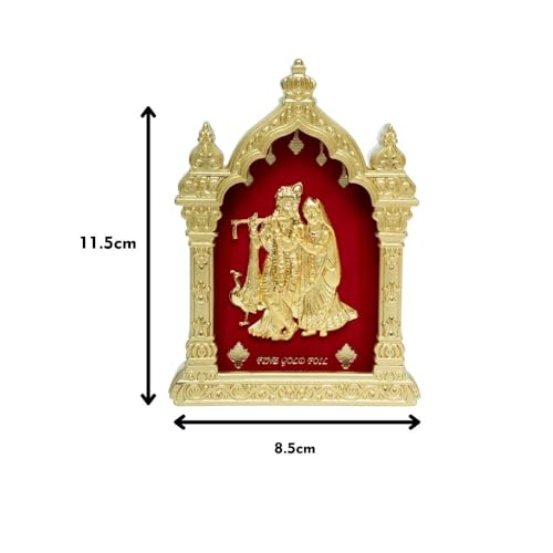 Image of EKA Temple Series Radha Krishna with Peacock Tabletop |Gold Foil Showpiece |Spiritual for Home Temple, Pooja Room & Office Decor |Ideal for Wedding & Housewarming Gift (9cm x 4cm x 11cm)