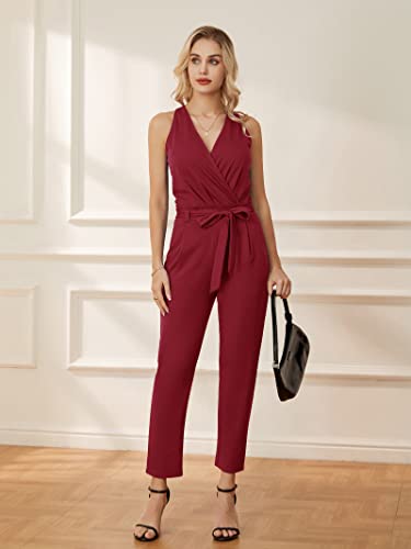 Grace Karin Women's Summer Jumpsuit Halter Neck Casual Wrap V Neck Belted Wide Leg Pants Rompers #TOP6