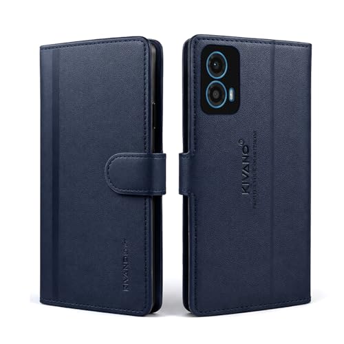Image of KIVANO LUXE for Motorola G96 5G / Motorola Edge 50 Fusion 5G Luxury Handmade Leather Magnetic Flip Folio Case | Card Holder & Kickstand | Slim Protective Cover | Unisex - Blue