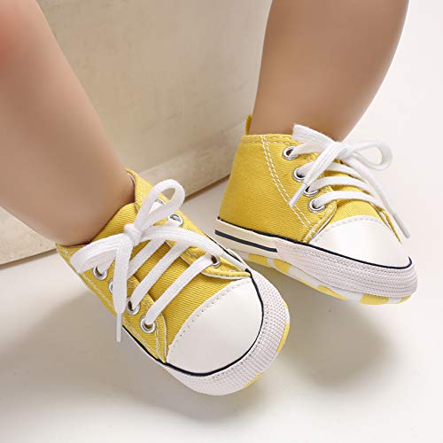 Image of Unisex Baby Boys Girls Shoes, Newborn Infant Non-Slip Canvas Denim High Top Sneakers, Toddler First Walkers Shoes