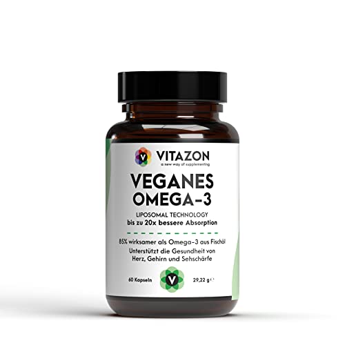 VITAZON Liposomales Omega-3 Vegan (60 Kapseln) • Algenöl mit 166,7mg DHA + 83,3mg EPA pro Tagesdosis (2 Kapseln) • Omega 3 Kapseln hochdosiert • Veganes Omega 3 Cover
