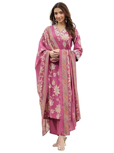Image of Libas Printed Silk Blend Straight Kurta With Trouser and Dupatta