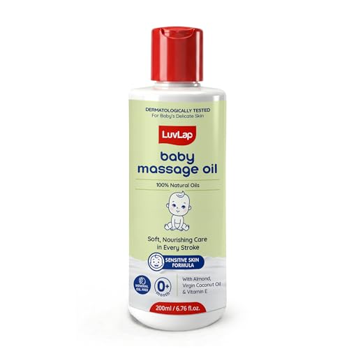 Image of LuvLap Baby Massage Oil with Almond, Virgin Coconut Oil & Vitamin E, Deep Nourishing, Skin Repair & Relaxation, Ayurvedic Non-Sticky Oil for Soft New Born Skin, 100% Natural, Derma Safe, 200ml