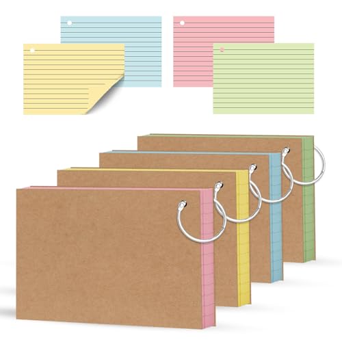 Flash Cards 3x5 Inch Ruled Index Cards Colored Flashcards with Ring Lined Note Taking for Office, Home and School Supplies Studying, 200 Count