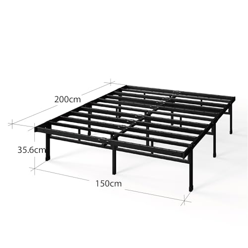 Image of Zinus Justin King size Bed frame - Bed 150x200 cm - 36cm Height - Metal bed frame with Underbed storage and steel slat support - Black