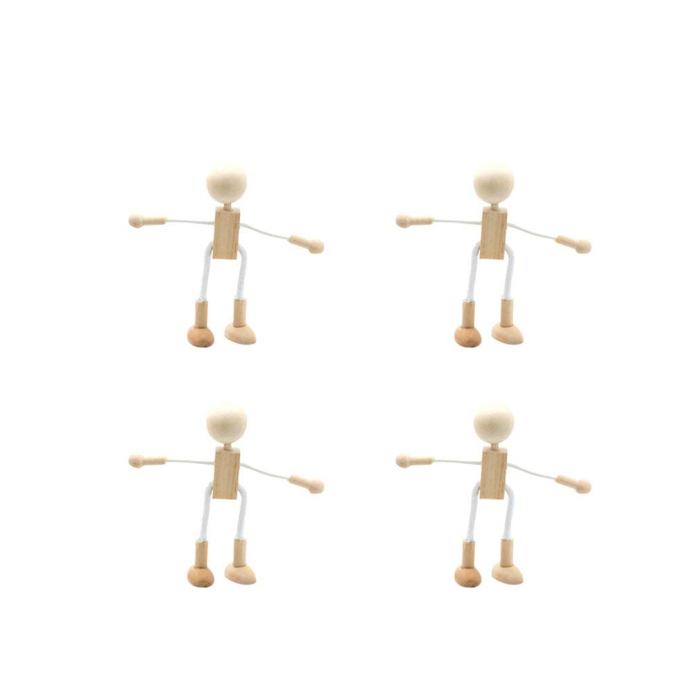 EXCEART 4Pcs Wooden Peg Dolls - Unfinished Adjustable Robot Figures for DIY Craft Painting Creative Art Projects, Desktop Decoration - Image 3