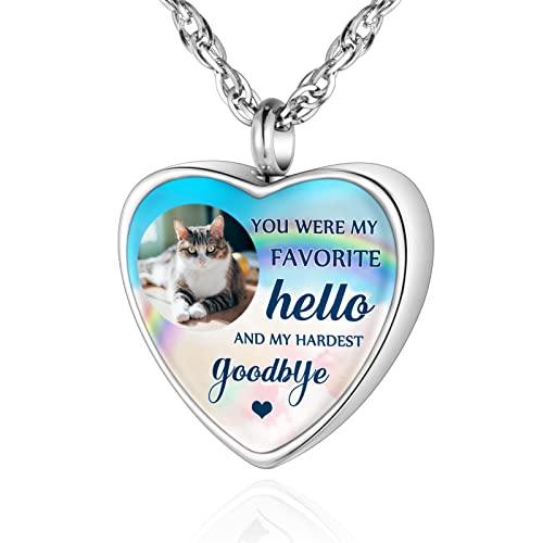 XIUDA Personalized Photo Pet Urn Necklace Custom Photo Dog/Cat Ashes Necklace Cremation Necklace for Dog Cat Pet