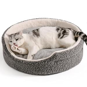 MEWOOFUN Cat Beds for Indoor Pets – Large Round Soft Double-sided Mat, Washable for Cats & Small Dogs, Grey