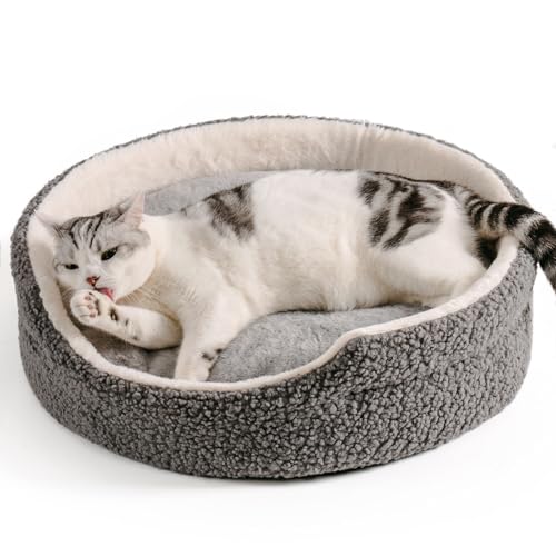 MEWOOFUN Cat Beds for Indoor Pets - Large Round Soft Double-sided Mat, Washable for Cats & Small Dogs, Grey