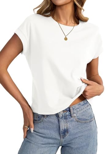 EasyGala Womens Cap Sleeve Crop Tops Cotton T Shirts Crewneck Loo...
