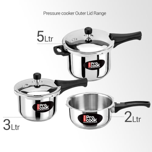 Image of Milton Pro Cook Induction & Gas Stove Friendly Stainless Steel Pressure Cooker Combo Set 2, 3, 5 Litre Capacity | Outer Lid | 3-Layer Sandwich Bottom Cookware Set | ISI Certified & 5 Year Warranty