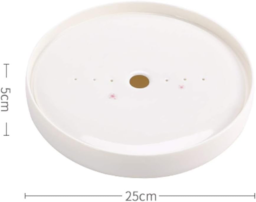 Ceramic Tea Tray Drain Tray Tea sea Simple Round Water Storage Type Household Small Tea Table Tray Saucer Dry Infusion Table (Color : White Size : 25255cm)
