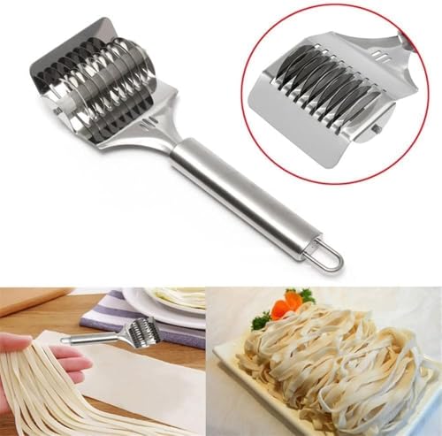 Image of BEYOND BASIC Stainless Steel Pasta Noodle Cutter,High Grade Stainless Steel Pasta Spaghetti Maker Noodle Lattice Roller,Dough Cutter Mincer Kitchen Cooking Tools (Noodle Cutter)
