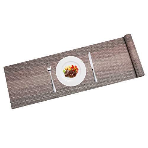 Pauwer PVC Plastic Table Runner Coffee 12"x71" Woven Vinyl Washable Table Runner for Dining Table Heat Resistant Wipe Clean