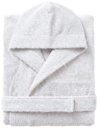 o-day Renato Balestra Peignoir pour homme en éponge avec capuche poches et ceinture douce, peignoir femme éponge en coton M-XXL, Blanc, L