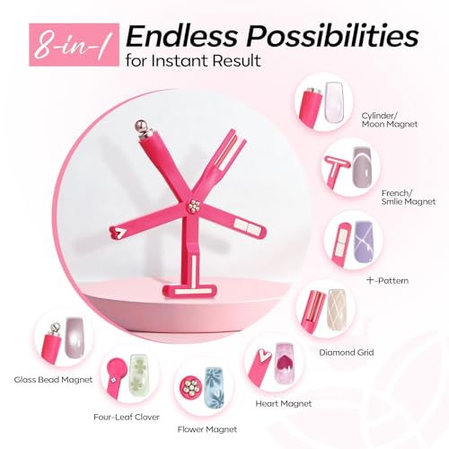 Image of Modelones Cat Eye Gel Polish Nail Magnet, 8-in-1 Cat Eye Magnet Tool for Gel Nails Strong Magnetic Nail Art Wand with Steel Ball, Glass Bead& French Tip&Clover Cateye Multi-Effect Magnets DIY Salon