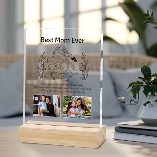 Image of Giftplease Customized Photo Frame With Wooden Stand | Personalised Printed Photo & Text Frame | Gift For Mom | Birthday | Mother's Day | (Transparent, 6x8 Inches, Tabletop) m 06