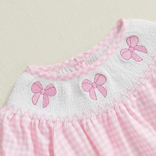 Newborn Infant Baby Girl Bubble Romper Bow Embroidery Plaid Puff Long Sleeve Smocked Bodysuit Cute Fall Clothes4