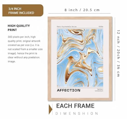 Image of BLINKART Matise Blue Aesthetic Modern Art Walls With Frame | Natural Wood Texture | Living Room Bedroom Office Wall Decoration | Poster Home Decor Frames Wall Bedroom | 12x8 Inches (D79)