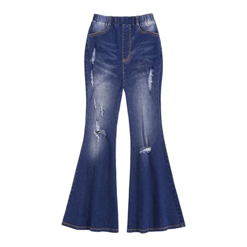 JEYPINMI Little Girl's Bell-Bottoms Denim Pants Elastic Waist Wide Leg Baggy Jeans Stretchy Jeggings2