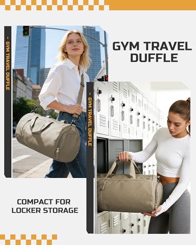 Image of Gym Bag for Women And Mens with Shoe Compartment, Large Duffle Bag with Wet Pocket Carry-on Gym Duffle Bag for Travel and Sports Weekender Overnight Workout Bag Brown